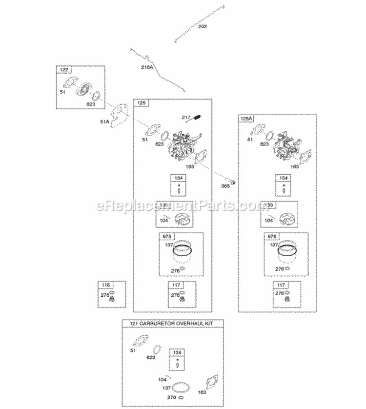 Carburetor Carburetor Overhaul Kit Diagram and Parts List for 122S02-0150-B1  Briggs and Stratton Engine